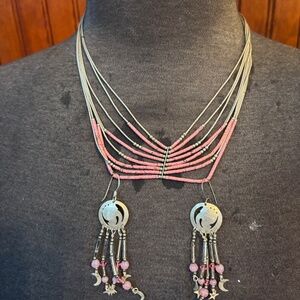 Beatiful Silver and Pink Turquoise necklace with matching earrings